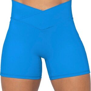 High-Waist Blue Women's Workout Shorts Medium